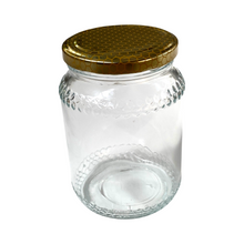 Load image into Gallery viewer, Glass Honey Jar - Honeycomb Theme - 1kg - Box 20 - Honeycomb Embossed - Waggle &amp; Forage - Live Slow - Bee Kind - Kyneton - Victoria - Australia